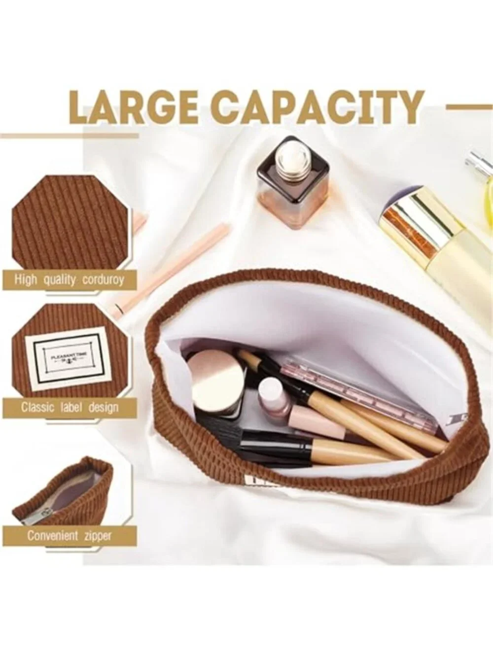 Corduroy Makeup Bag Cosmetic Pouch Travel Toiletry Organizer Zipper Case 4 Pack